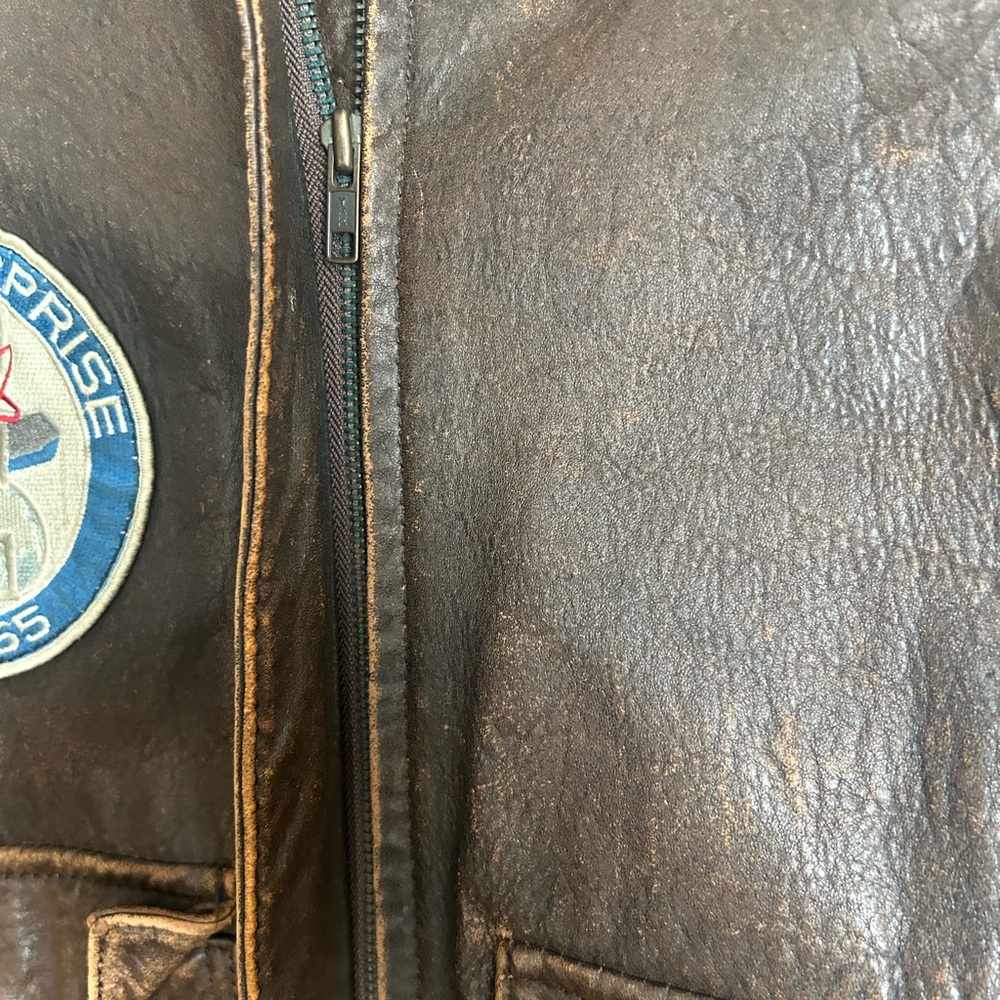 VTG Luis Alvear Aviator Lg Military Bomber Brown Leather Jacket Navy/ Air Force - Picture 9 of 15